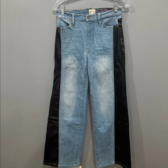 Alice + Olivia Max Vegan Leather Denim Jeans Wide Leg Size 27 - Picture 1 of 10